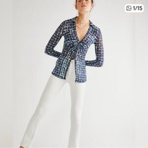 NWT- Free People shades of Blue sheer Top